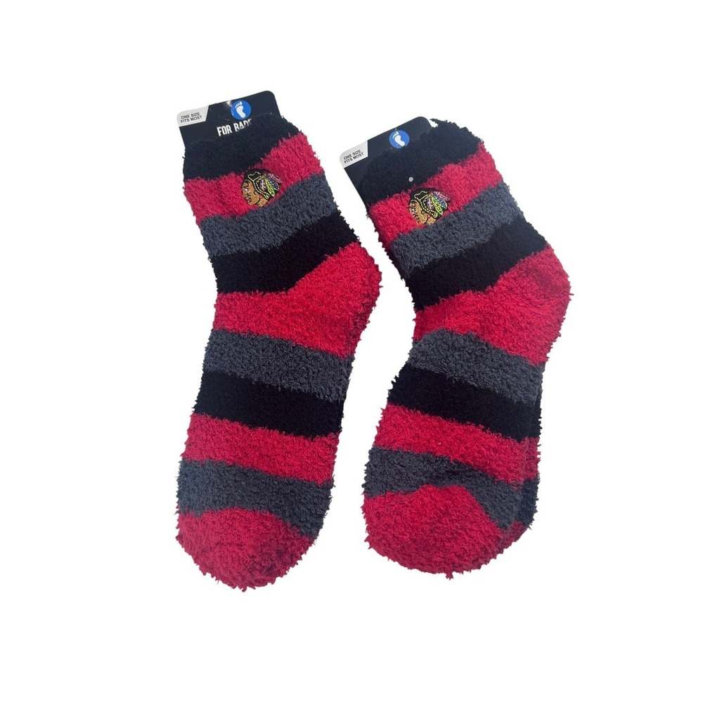 For Bare Feet Chicago Blackhawks Socks Unisex OSFM Red Striped Fuzzy NHL New